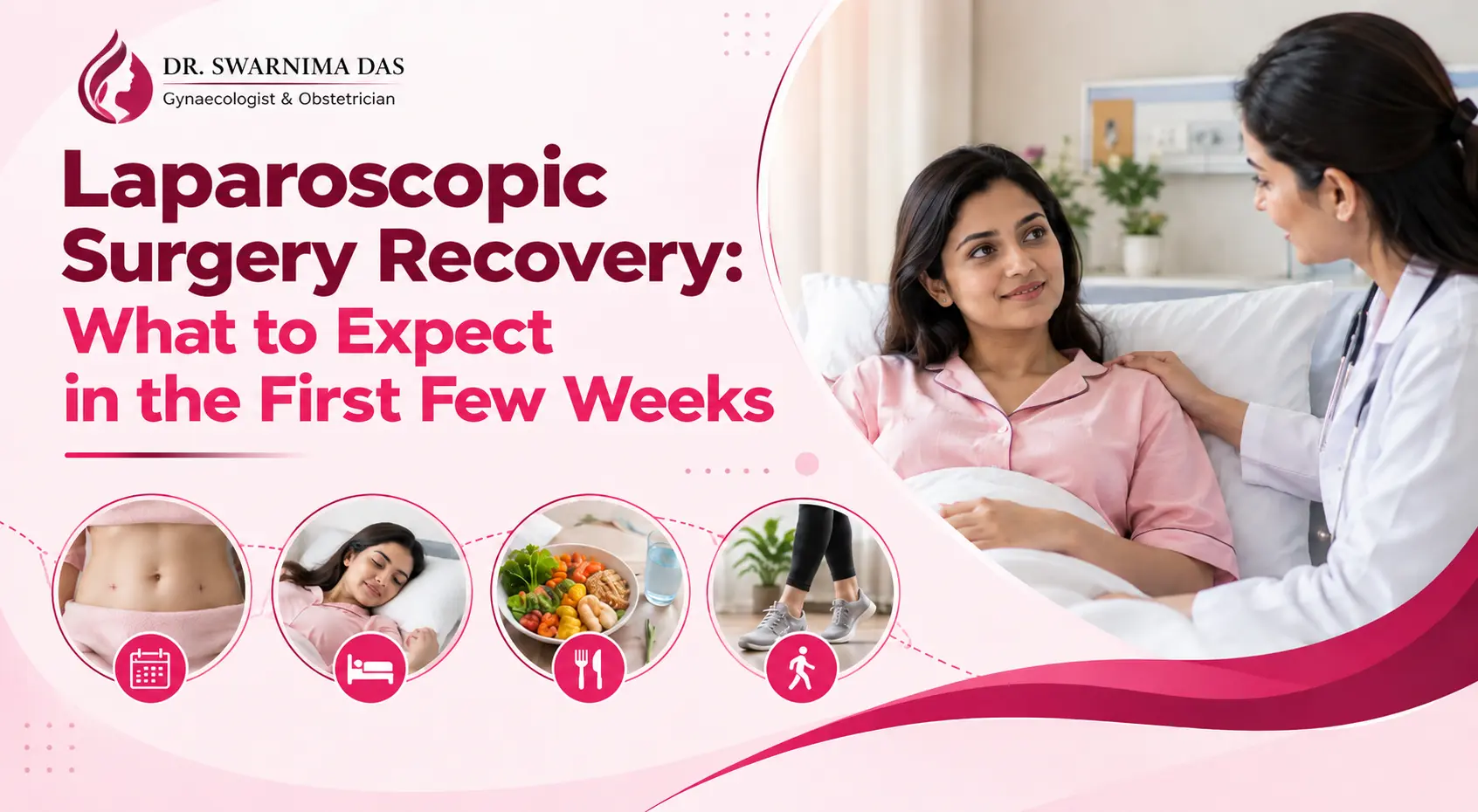 Patient resting comfortably at home during recovery after laparoscopic surgery